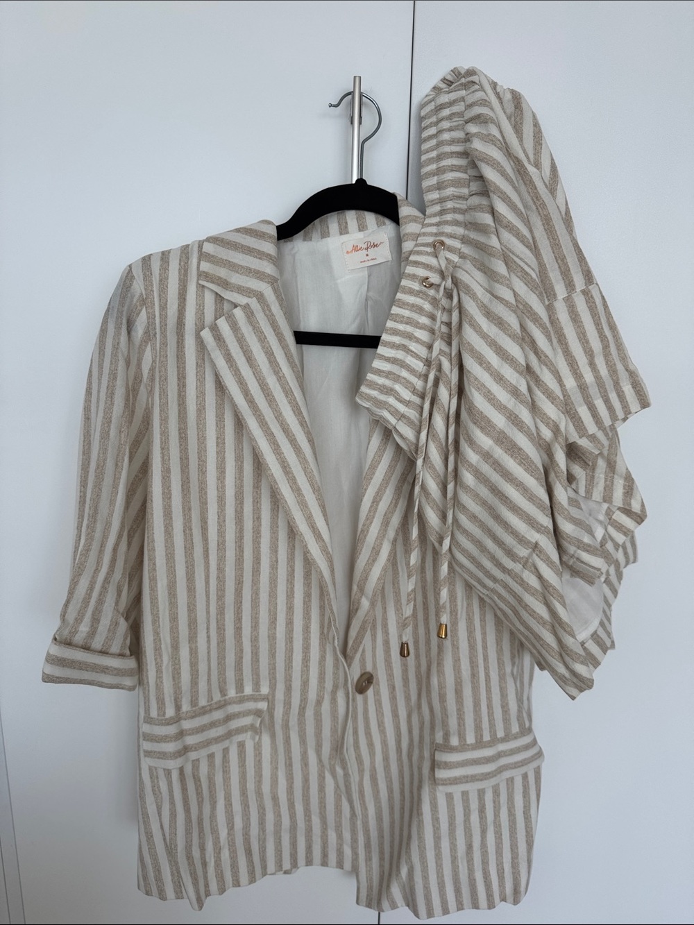Striped Beige & White Linen-Blend Blazer and shorts  by Allie Rosen M